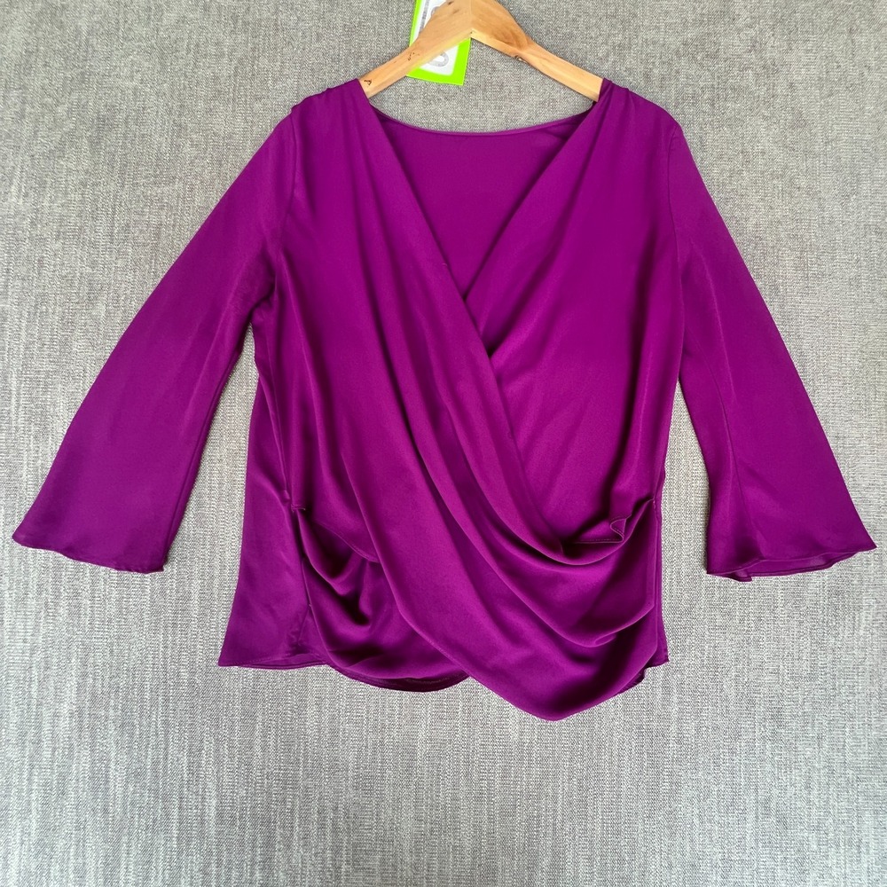 Zara Basic Wrap Top Womens Medium Purple V-Neck Draped Front Cocktail Casual